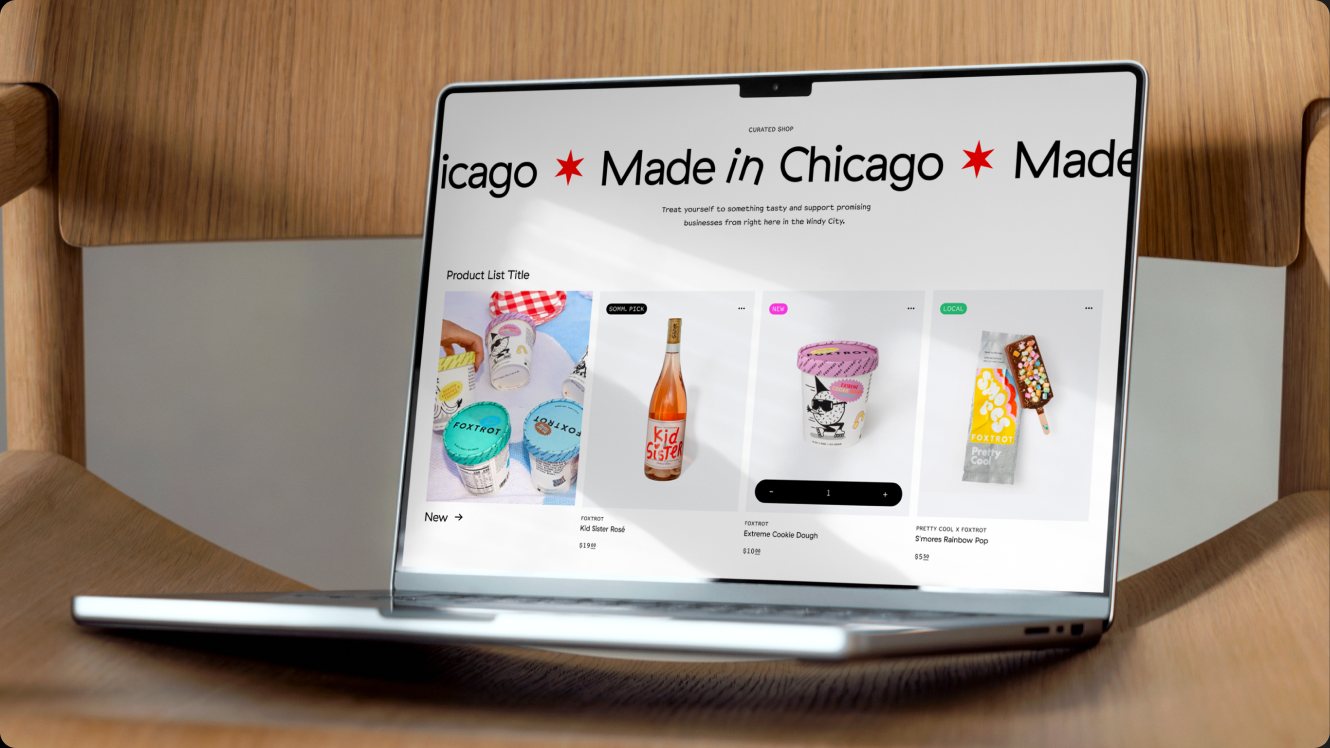 Foxtrot’s Made in Chicago page on a laptop.