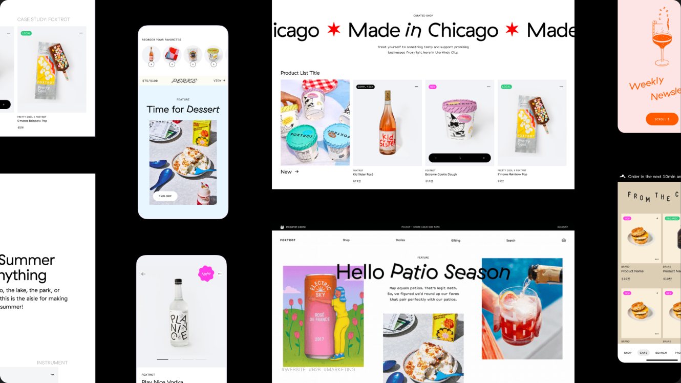 A collage of Foxtrot web and app screens.
