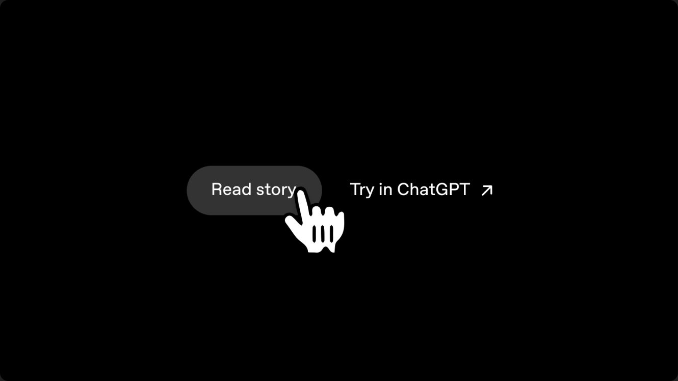 “Read story” and “Try in ChatGPT” buttons with a cursor.