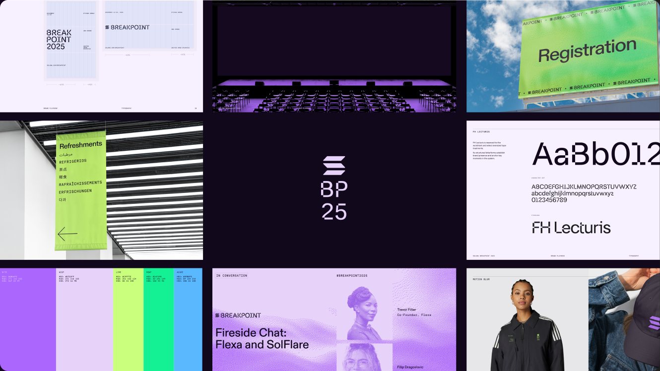 Breakpoint 2025 identity system — signage, type and merch.
